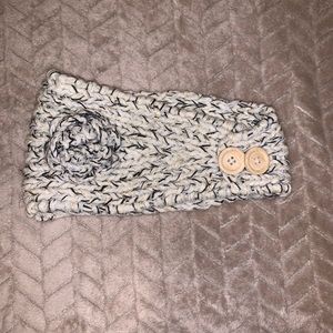 Knitted head/ear wrap with buttons and flower
